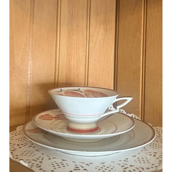 Vintage Bavaria Porcelain Teacup Saucer 3 Piece Set Orange White Hand Painted - Picture 2 of 9